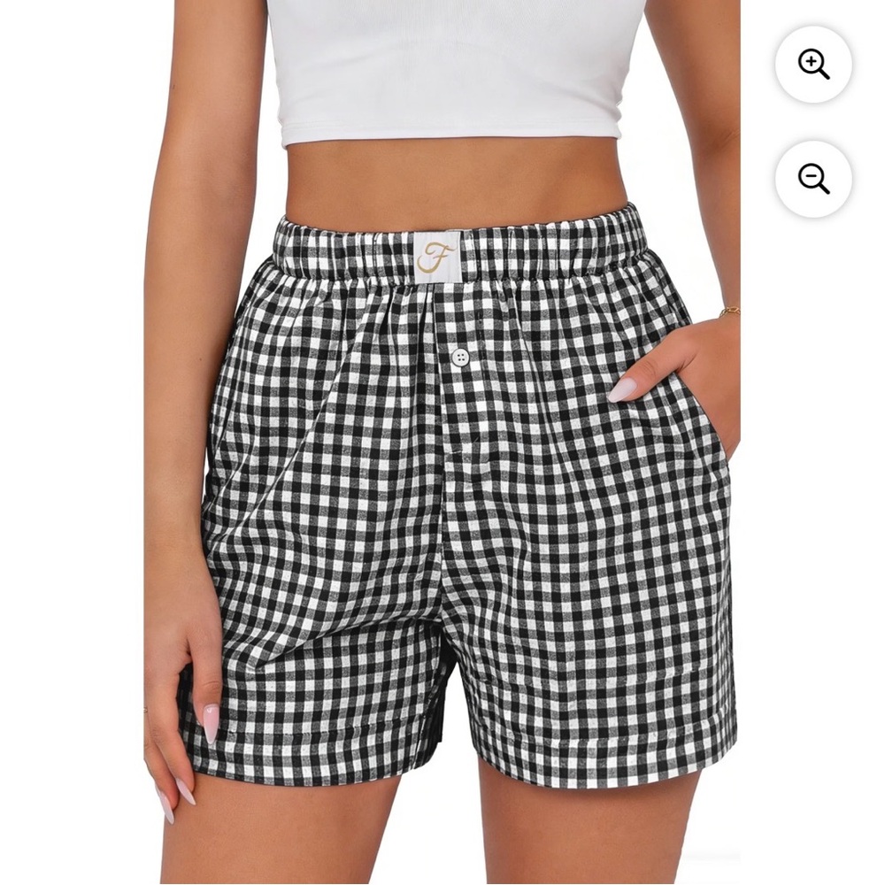 Fantaslook Plaid Shorts Women Large Button Gingham Cotton Shorts Summer Lounge